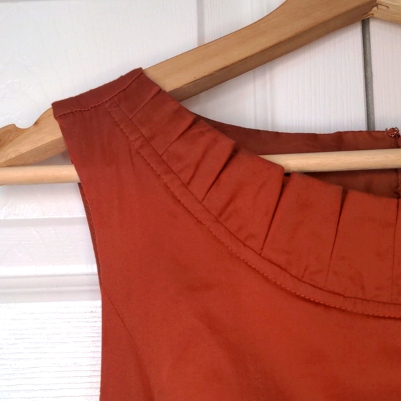 Burnt Orange Pleat Neck Dress with Pockets - Picture 2 of 7